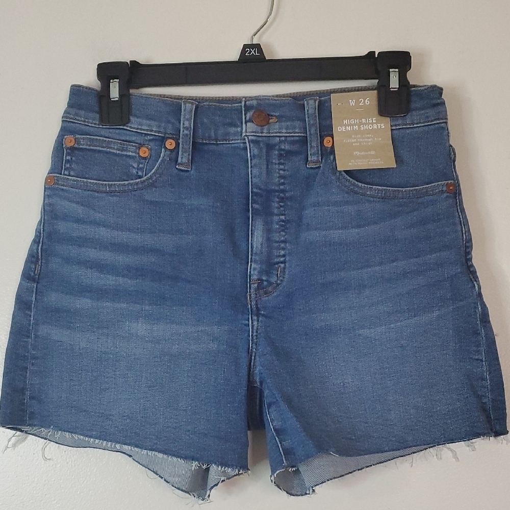 NWT Madewell High-Rise Denim Cutoff Shorts Size 26 Stretch Medium Wash Zip Close